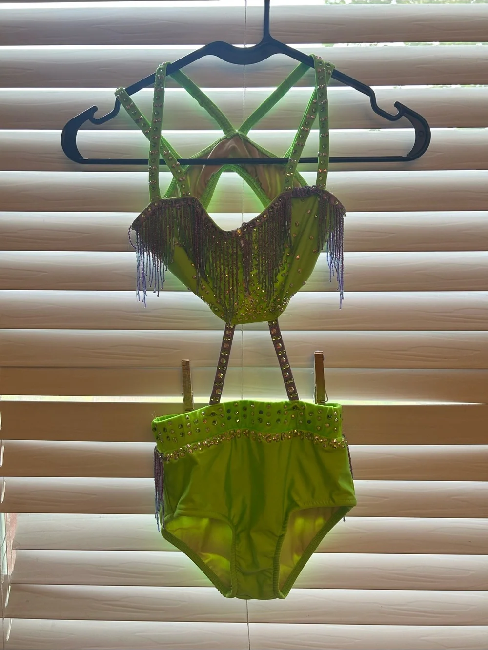 Glamour Lavender and Green Dance Costume with Fringet